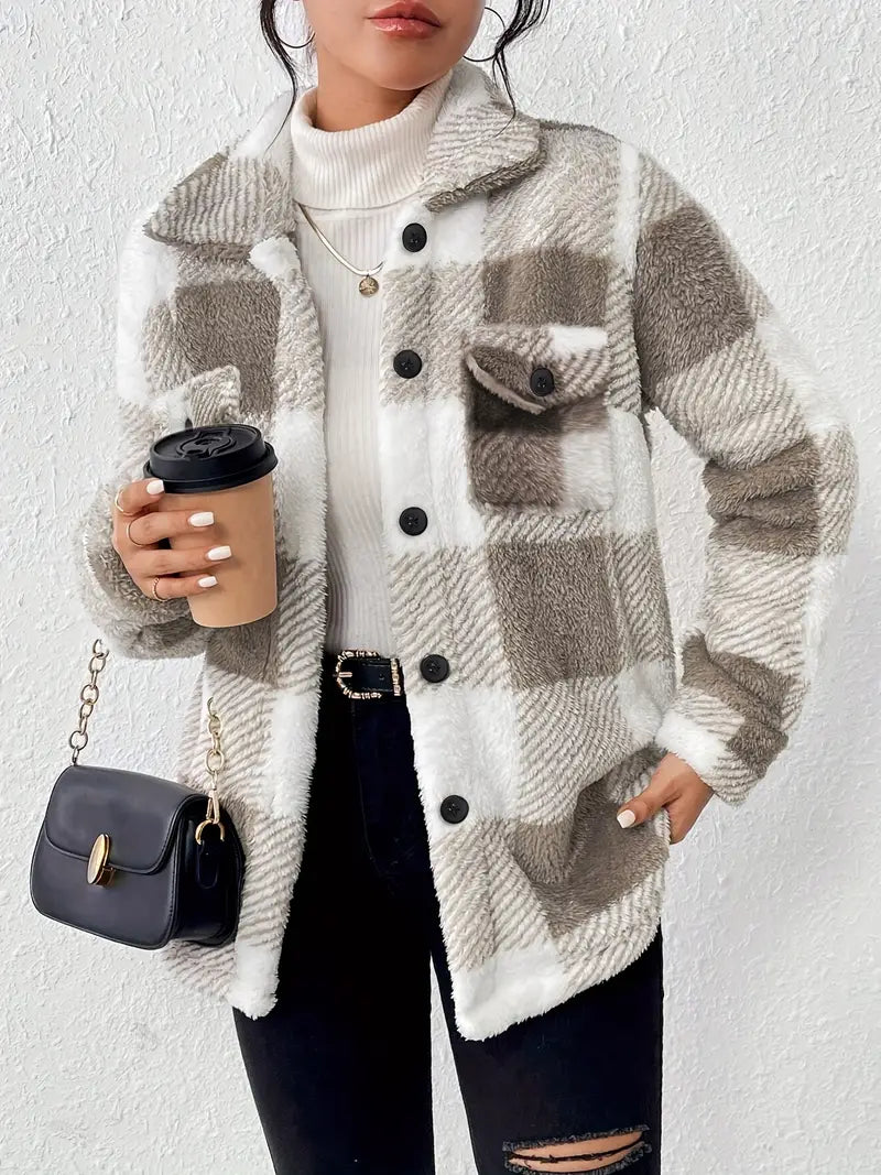 EDYTA | Pluszowa kurtka w kratę — oversize