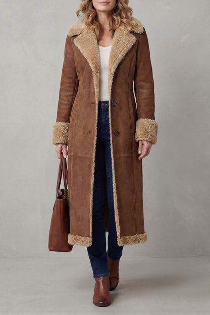 HALINA | Długi płaszcz zimowy – sylwetka z podszewką shearling