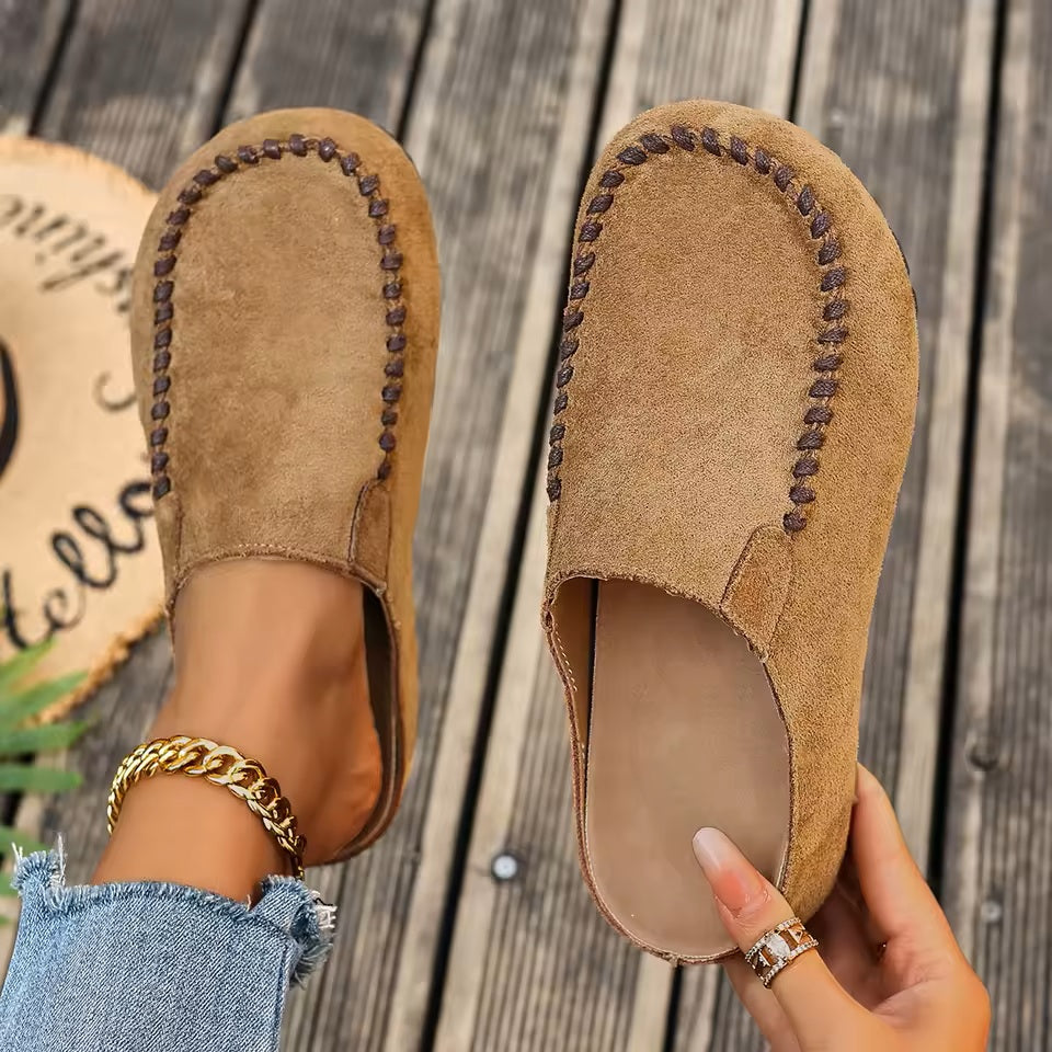 LAURA | Skórzane Klapki Ortopedyczne w Stylu Vintage