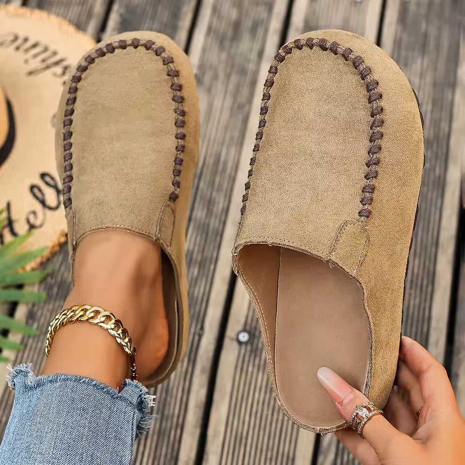 LAURA | Skórzane Klapki Ortopedyczne w Stylu Vintage