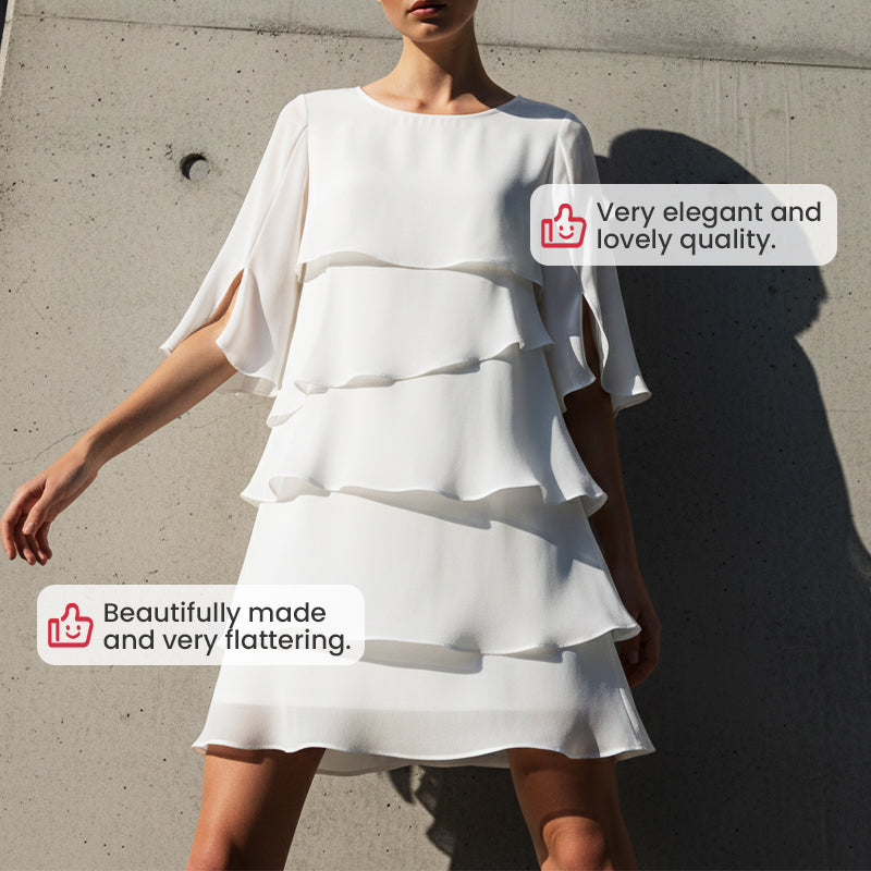 ANNA | Elegancka Sukienka Warstwowa z Bufiastymi Rękawami