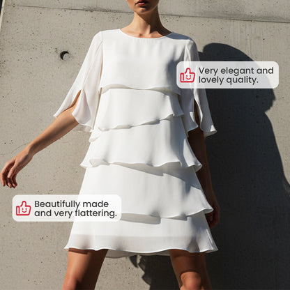 ANNA | Elegancka Sukienka Warstwowa z Bufiastymi Rękawami