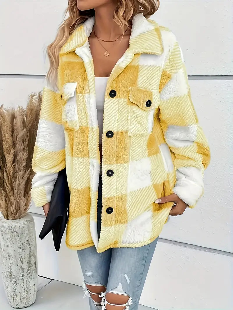 EDYTA | Pluszowa kurtka w kratę — oversize