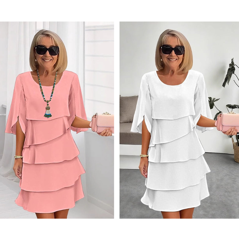 ANNA | Elegancka Sukienka Warstwowa z Bufiastymi Rękawami
