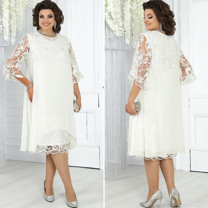 LENA | Sukienka z Haftowanym Patchworkowym Szyfonem