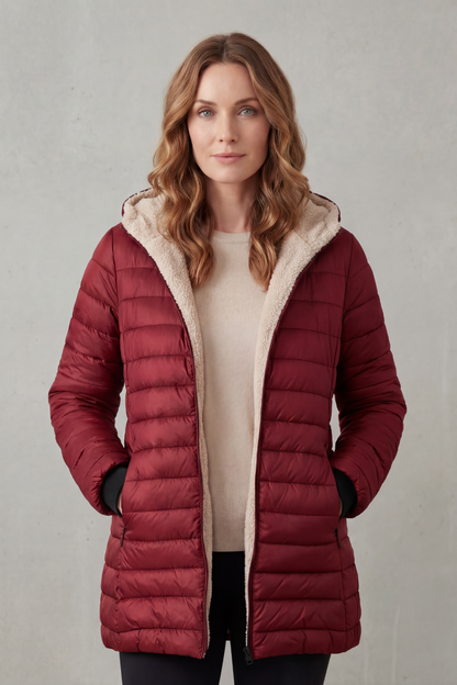 RENATA | Pikowana kurtka z kapturem – komfort z podszewką sherpa