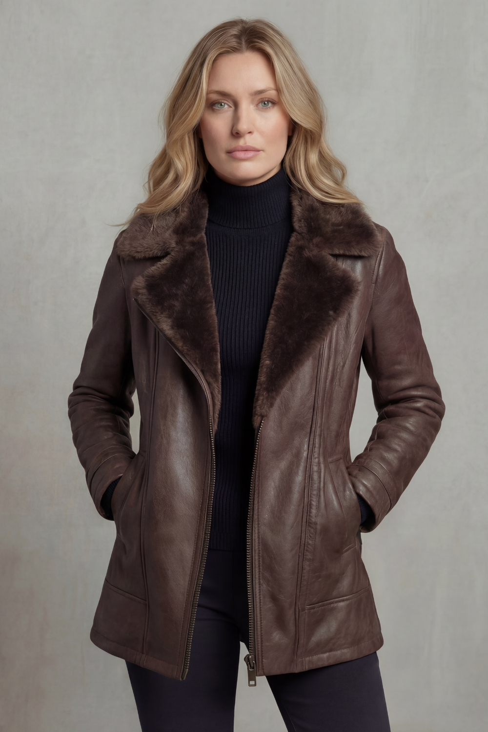 IRENA | Kurtka skórzana – elegancja z wykończeniem shearling