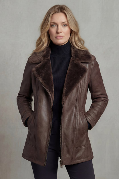 IRENA | Kurtka skórzana – elegancja z wykończeniem shearling