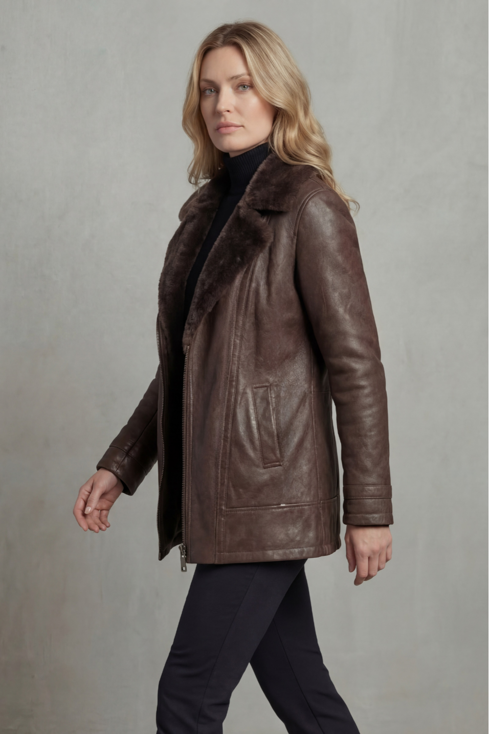 IRENA | Kurtka skórzana – elegancja z wykończeniem shearling