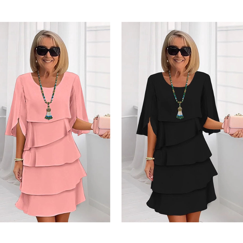 ANNA | Elegancka Sukienka Warstwowa z Bufiastymi Rękawami