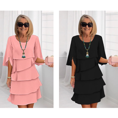 ANNA | Elegancka Sukienka Warstwowa z Bufiastymi Rękawami