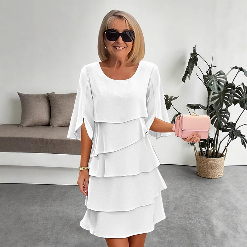 ANNA | Elegancka Sukienka Warstwowa z Bufiastymi Rękawami