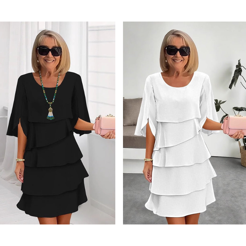 ANNA | Elegancka Sukienka Warstwowa z Bufiastymi Rękawami
