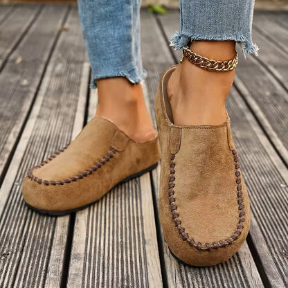 LAURA | Skórzane Klapki Ortopedyczne w Stylu Vintage